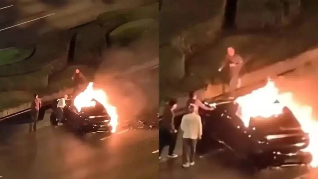 Avtomobilin qapıları bağlandı, sürücünü xilas etmək mümkün olmadı