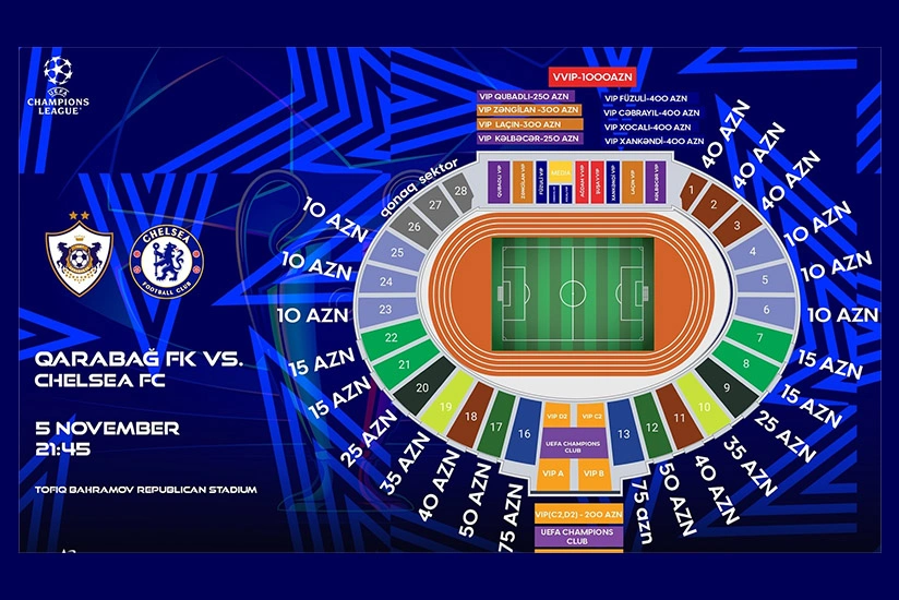 "Qarabağ" - "Çelsi" oyununun biletləri sabah satışa çıxarılır