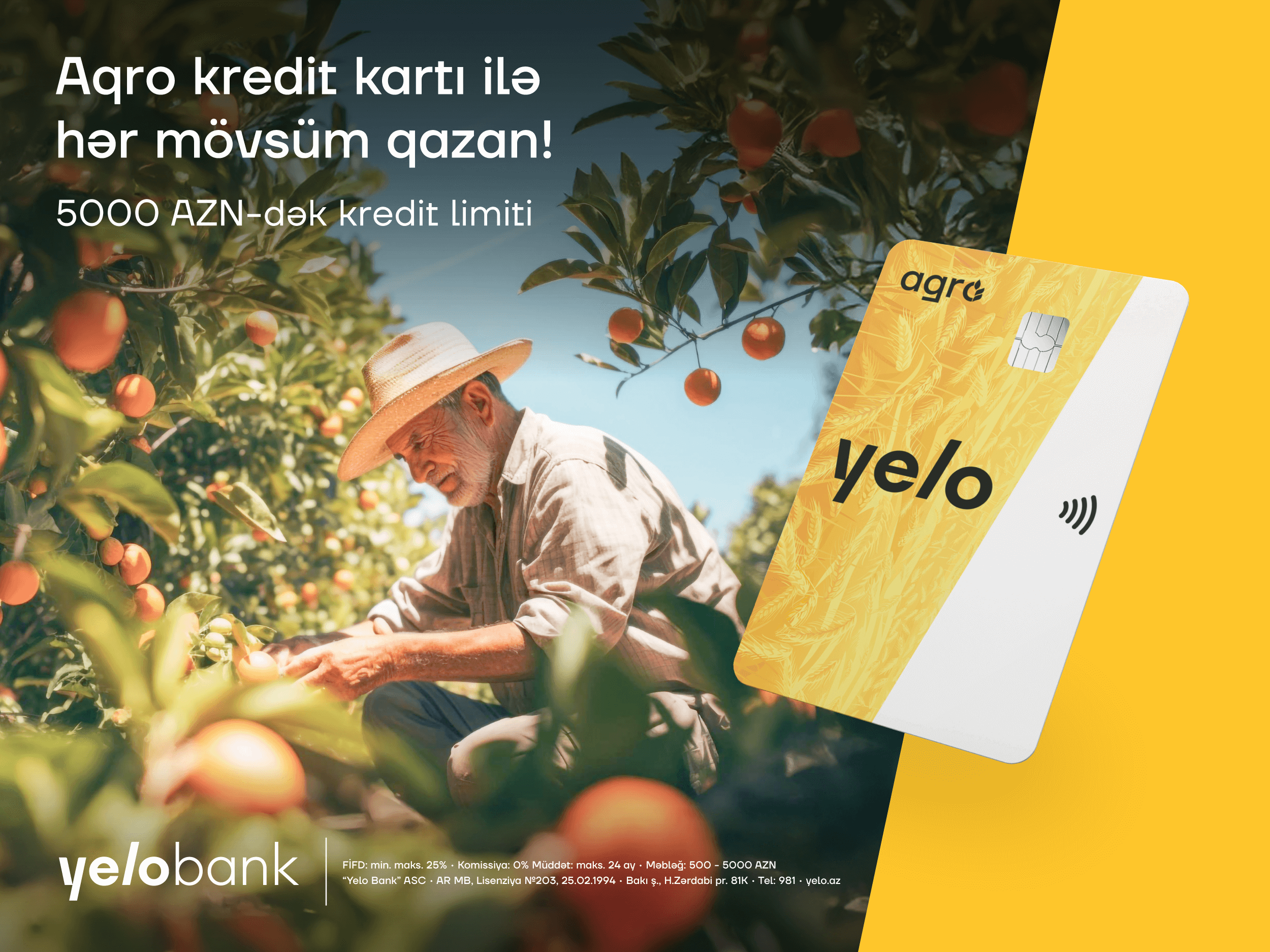 “Yelo Bank”dan fermerlər üçün 12 ay güzəşt müddətli kredit kartı