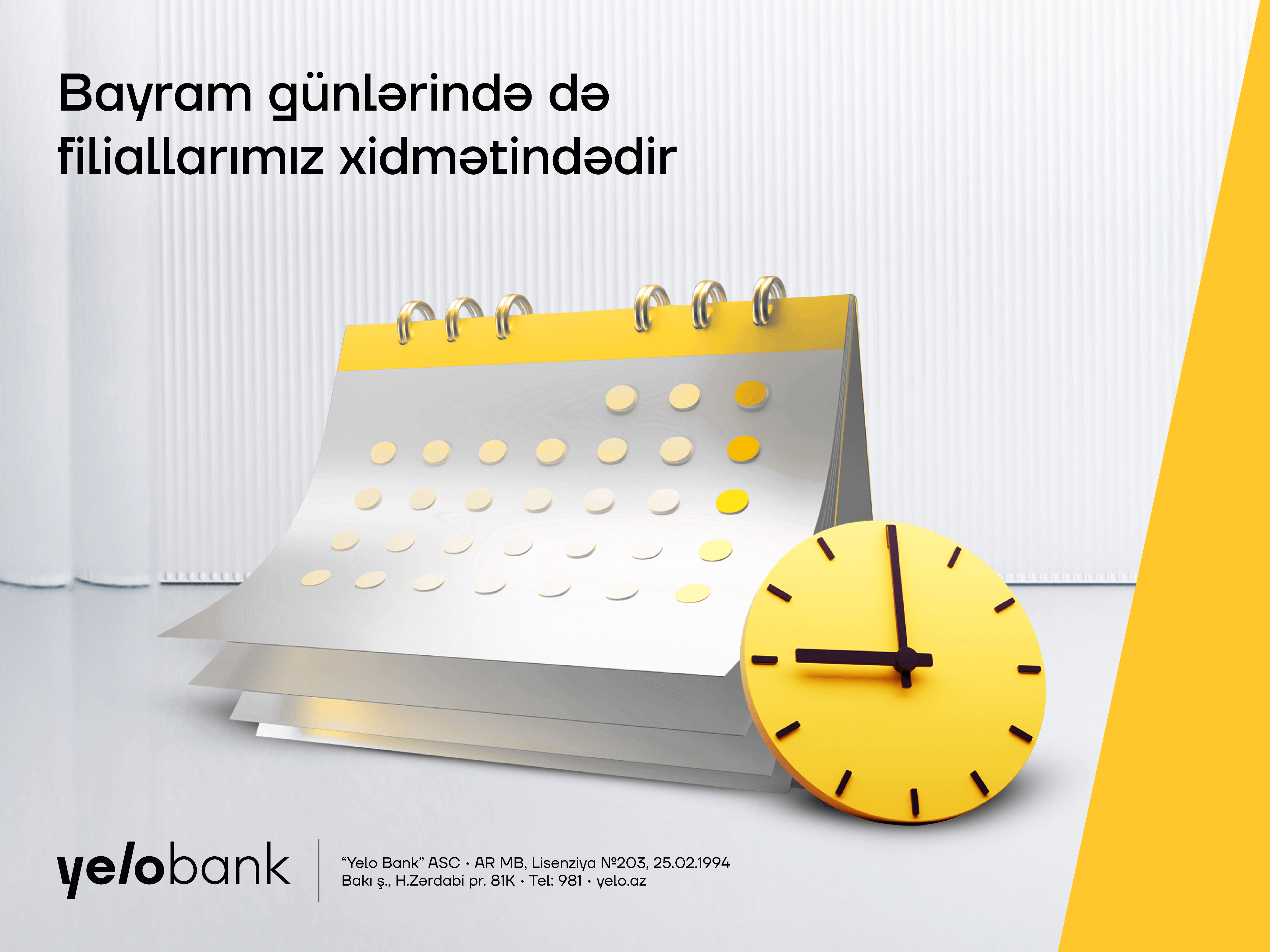 Bayram günləri “Yelo Bank” filialları xidmətinizdə olacaq