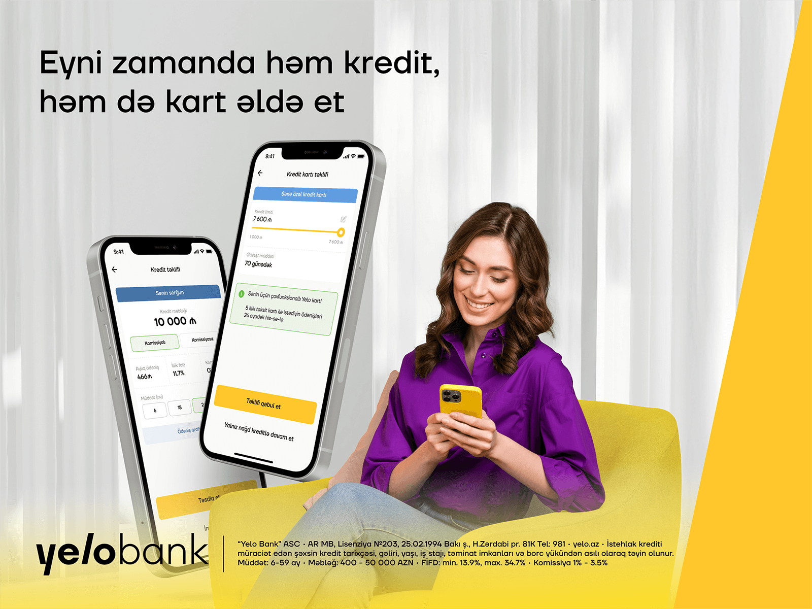 “Yelo App”də kredit və taksit kartını eyni zamanda əldə et