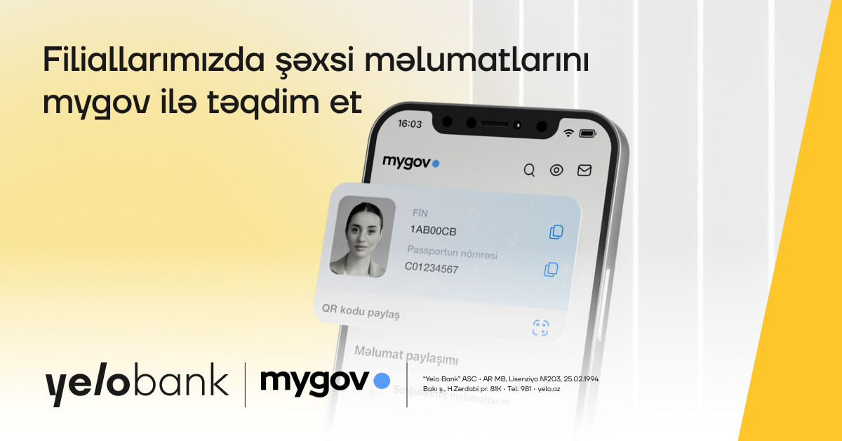“Yelo Bank" filiallarında rəqəmsal şəxsiyyət vəsiqəsi ilə xidmətlərdən faydalanın