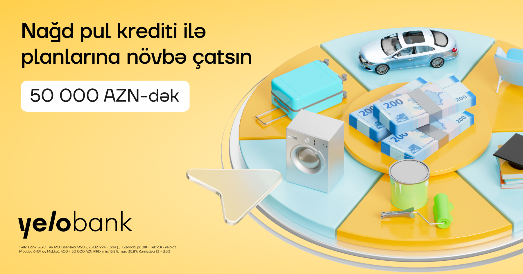 “Yelo Bank”dan 50 000 AZN-dək krediti sərfəli və sürətli əldə et