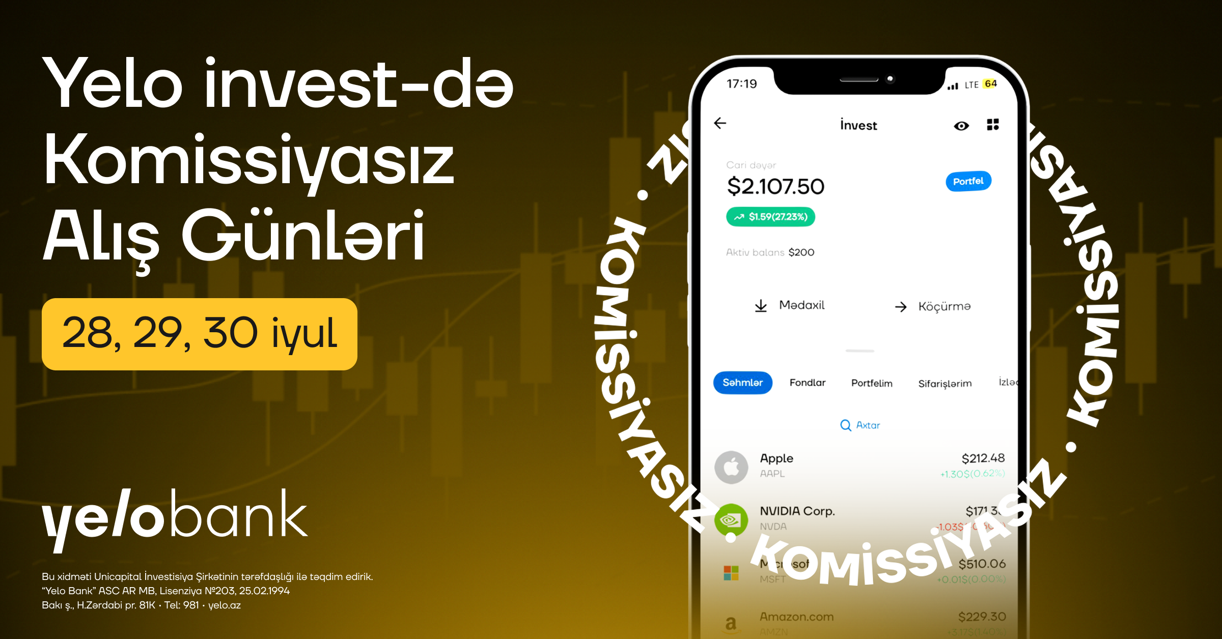 Yelo invest-də “Komissiyasız alış günləri” başladı!