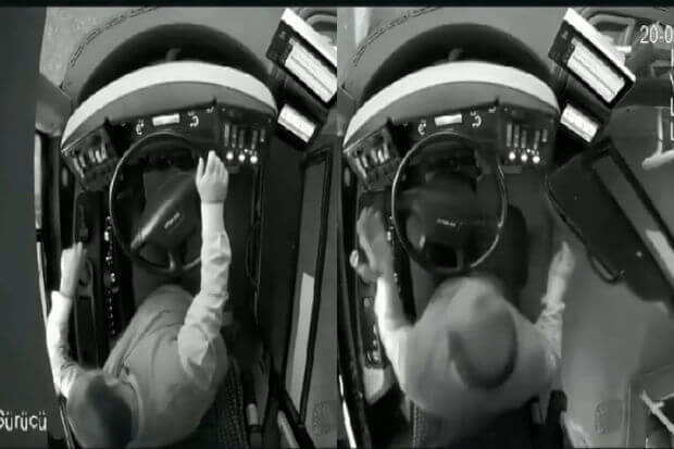 Bakıda naməlum şəxs avtobusa hücum edib şüşələrini sındırdı - VİDEO