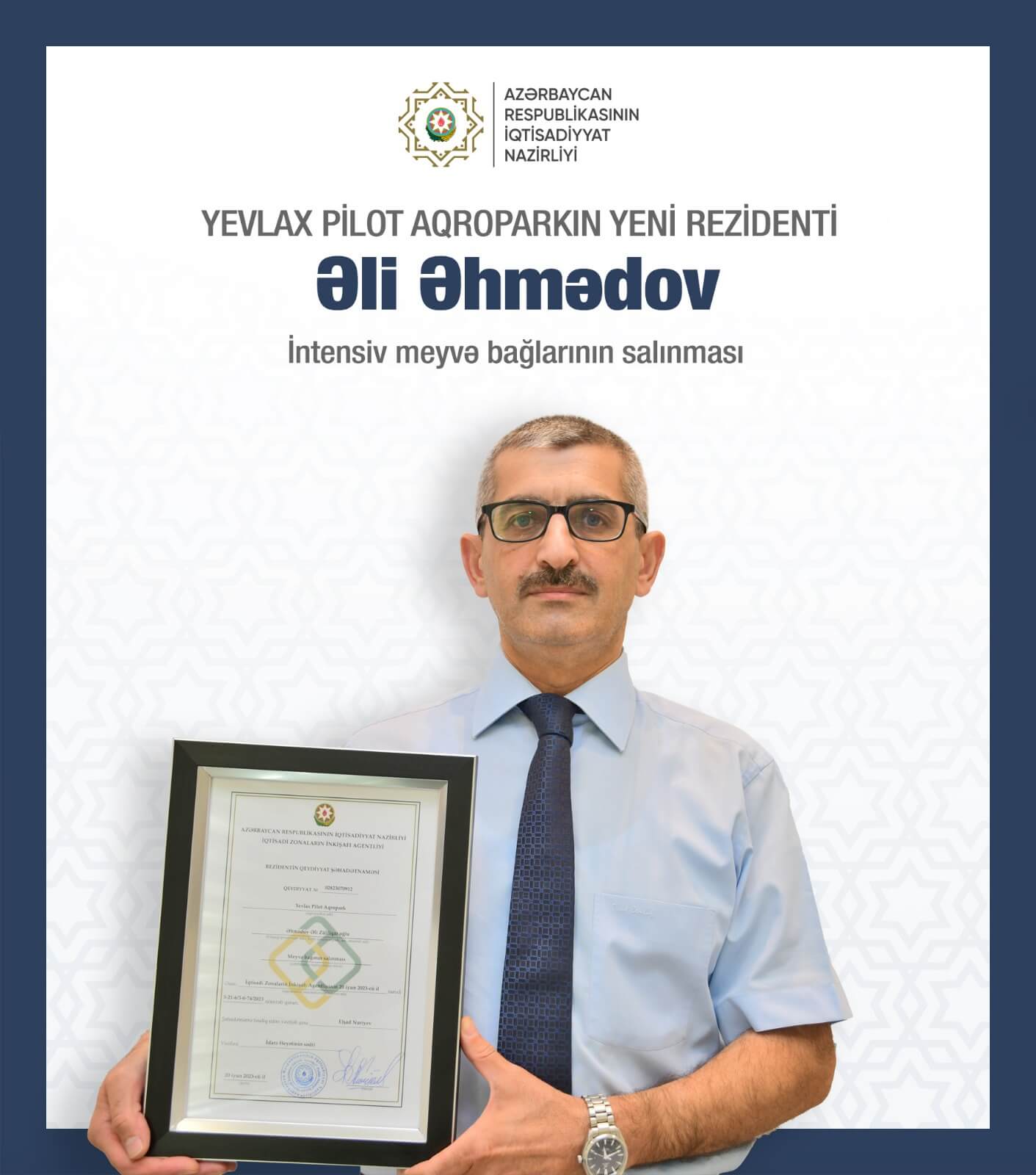 Tanınmış jurnalist Yevlax Pilot Aqroparkında rezident statusu alıb