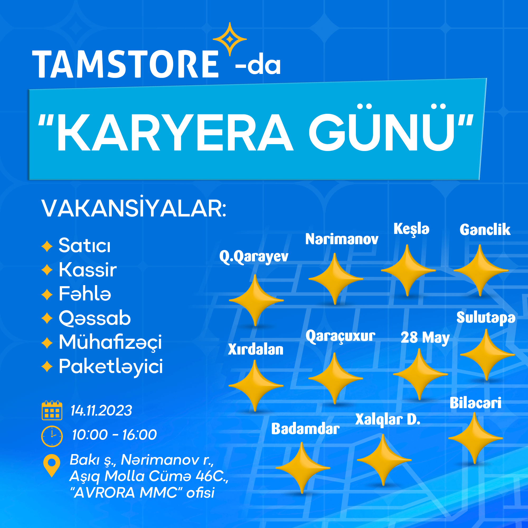 “Avrora Qrup” yeni açılacaq “Tamstore” marketlərinə işçi qəbuluna başlayıb – 500 işçi götürüləcək