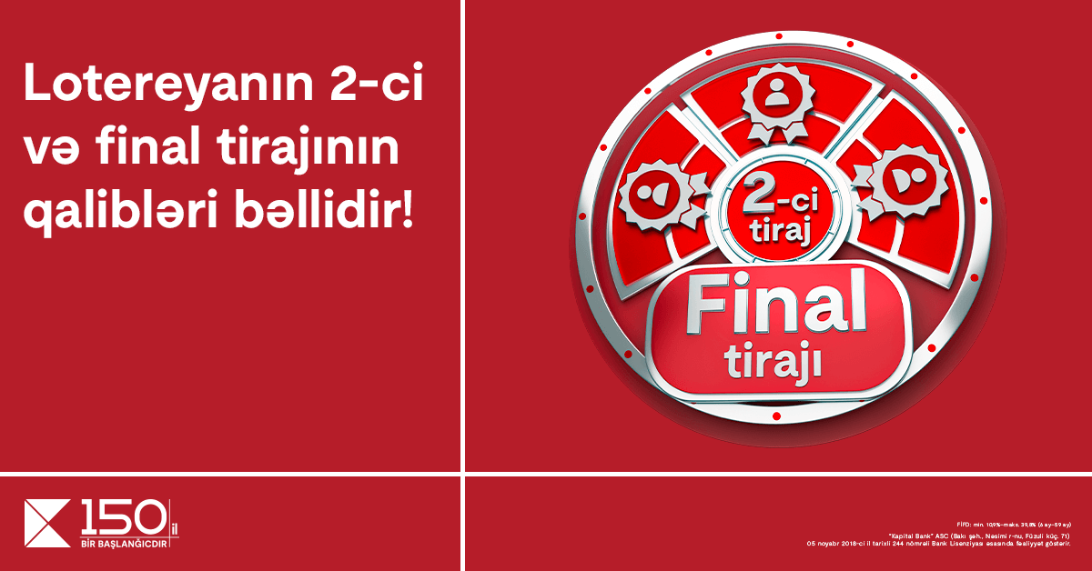“Kapital Bank”ın nağd kredit lotereyasının final tirajının qalibləri bəlli oldu