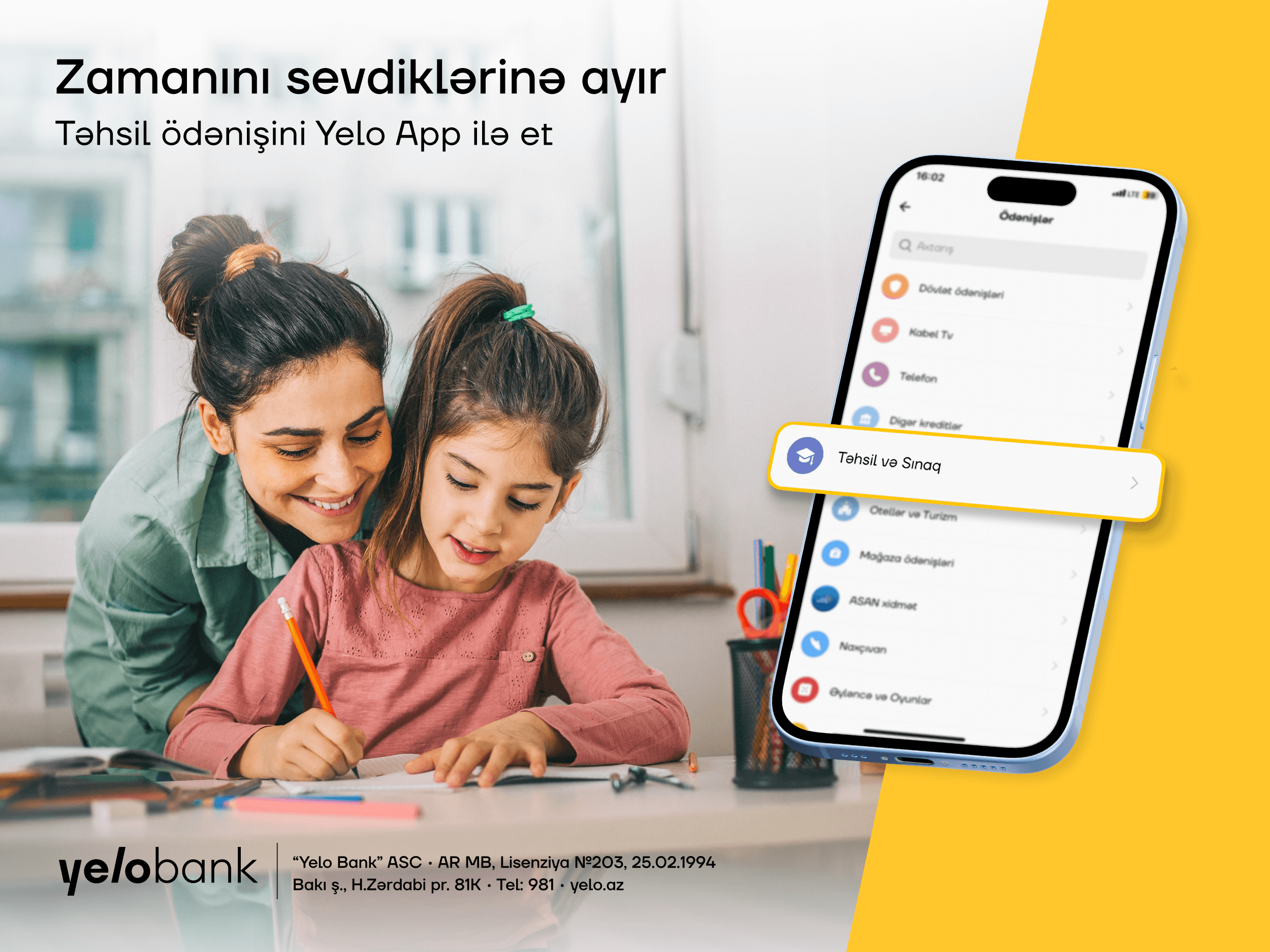 Təhsil ödənişləri "Yelo App" ilə daha rahatdır!