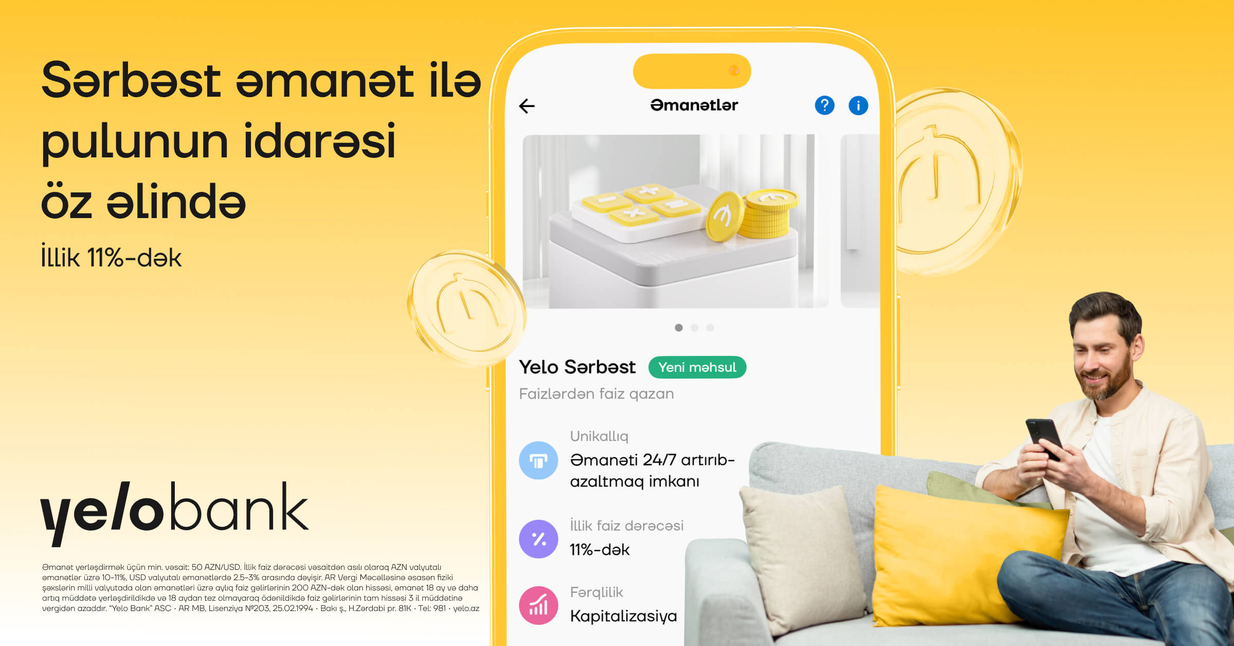 Faizlərdən də faiz qazandıran əmanət - "Yelo Sərbəst"!