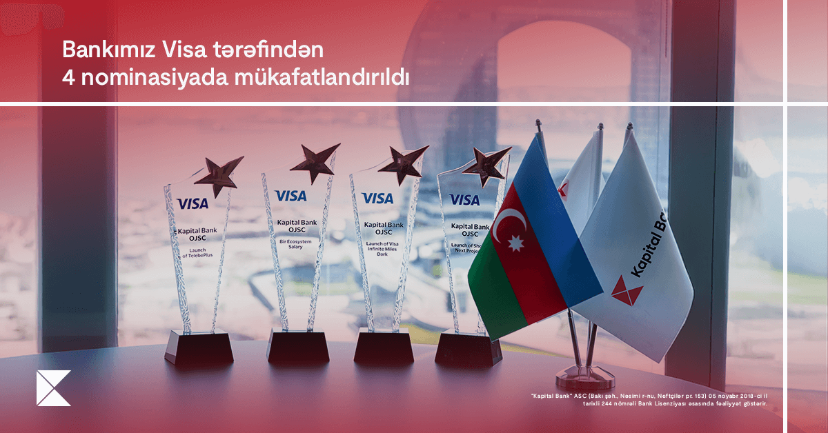 “Kapital Bank” rəqəmsal ödəmələrdə dünya lideri olan “Visa” şirkəti tərəfindən 4 mükafata layiq görüldü