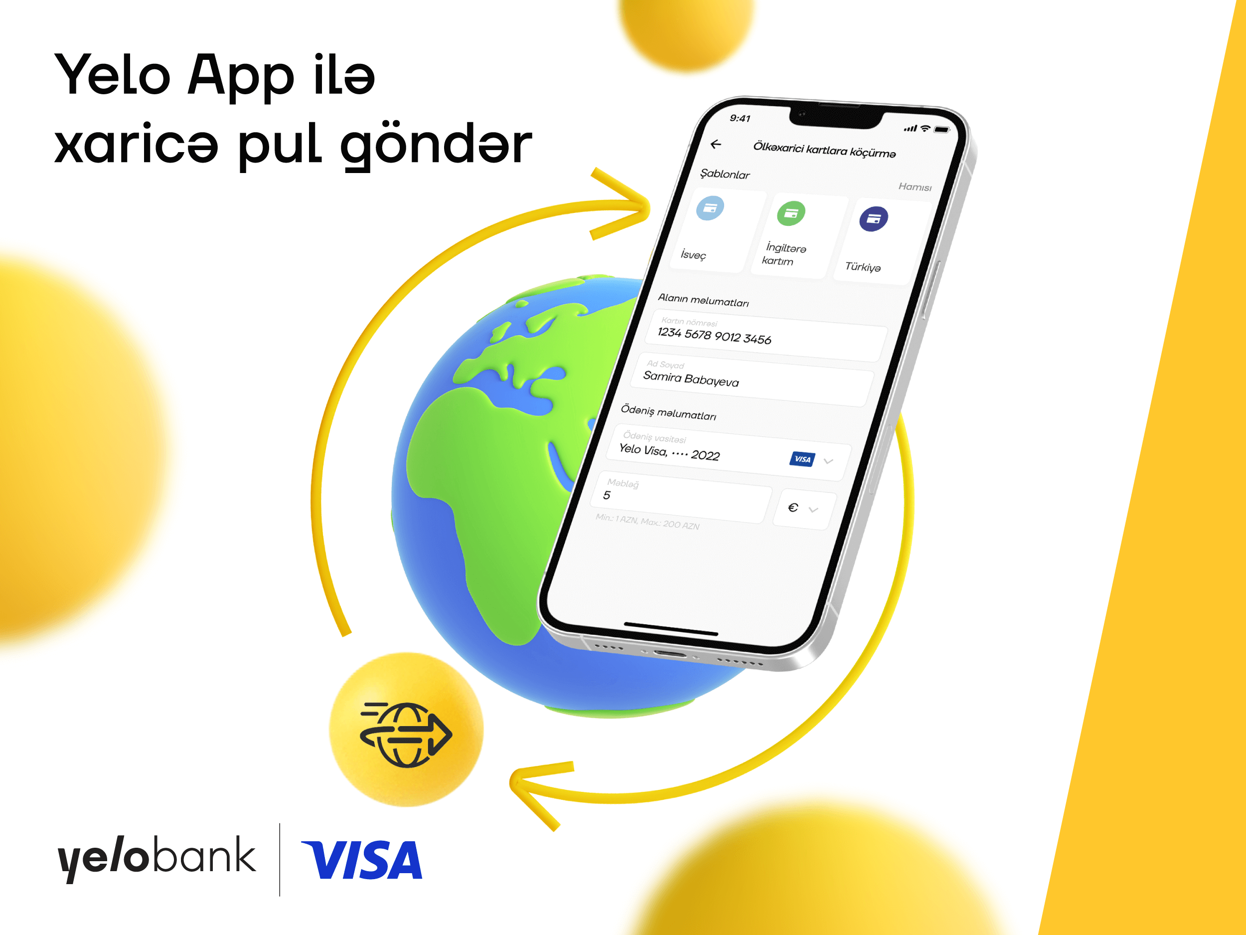 “Yelo App” ilə xarici bank kartlarına pul köçürün
